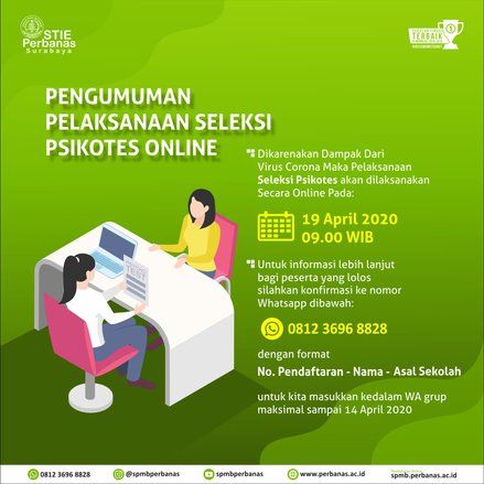 Dampak Covid, Seleksi Beasiswa Calon Mahasiswa STIE Perbanas Digelar Online