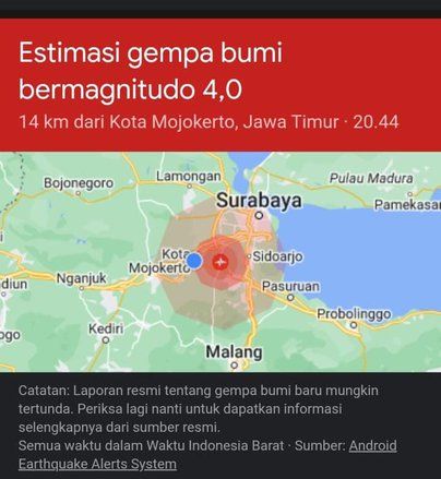 Asyik Nobar Indonesia Vs Argentina dan Momong, Warga di Mojokerto Rasakan Gempa 4,4 Magnitudo Sebanyak Dua Kali