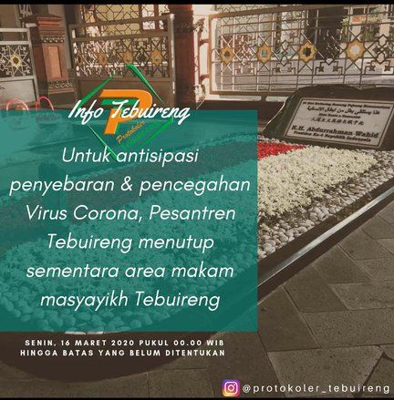 Cegah Corona, Kompleks Makam Pesantren Tebuireng Ditutup