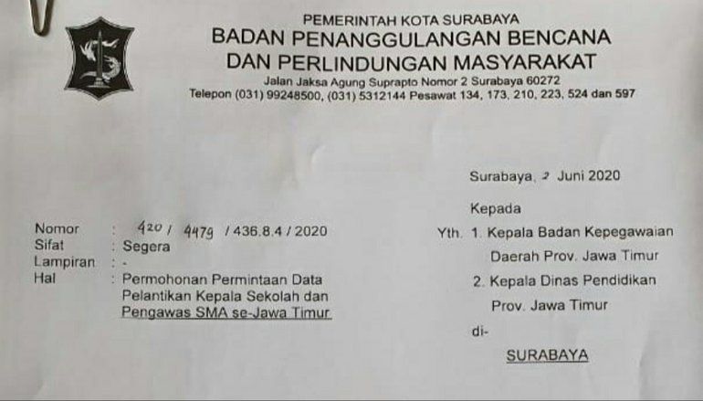 Diduga Melanggar Protokol Kesehatan,&nbsp;BKD dan Kadindik Jatim Diminta Kirim Data Pelantikan