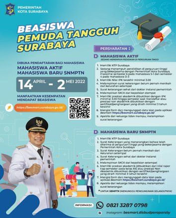 Beasiswa Pemuda Tangguh Surabaya Dibuka untuk Mahasiswa