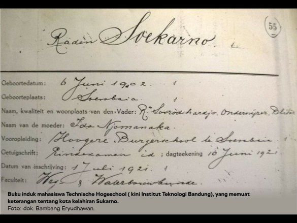 Buku Induk <em>Technische Hogeschool </em>Catat Kelahiran Soekarno di Surabaya