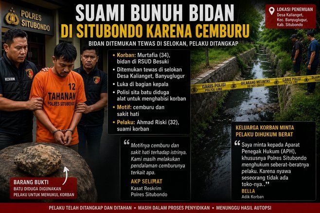Polisi Dalami Motif Cemburu dalam Kasus Kematian Bidan RSUD Besuki