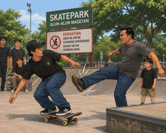 Skater Magetan Diduga Ditendang Pengunjung Alun-alun