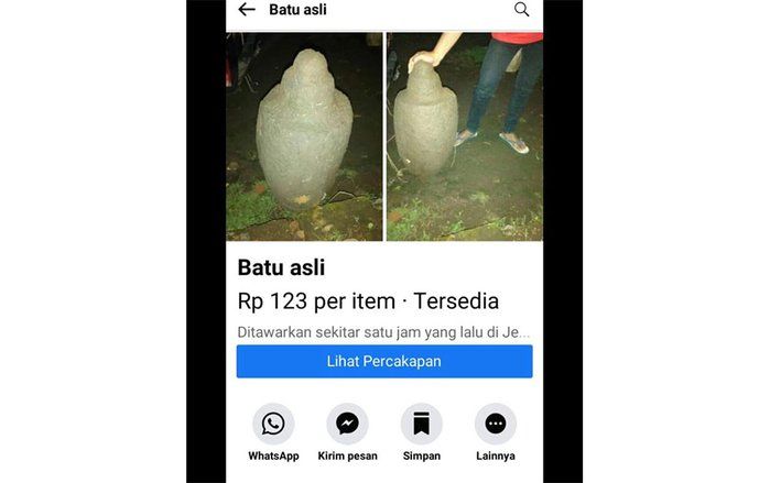 Batu Kenong Artefak Peninggalan Sejarah&nbsp;Diduga Diperjualbelikan Secara Bebas di Facebook