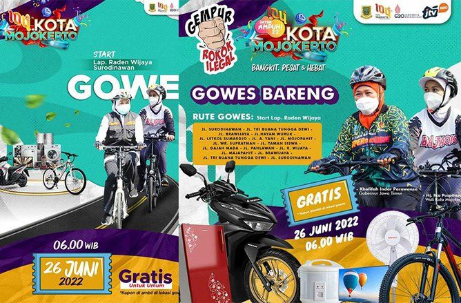 Banyak Kemeriahan di Hari Jadi Kota Mojokerto ke-104, Gowes <em>Bareng </em>Gubernur dan Ning Ita
