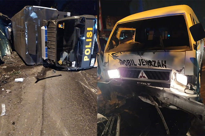 Usai Memakamkan Pasien Covid-19, Mobil Ambulans dan Polisi Alami Kecelakaan