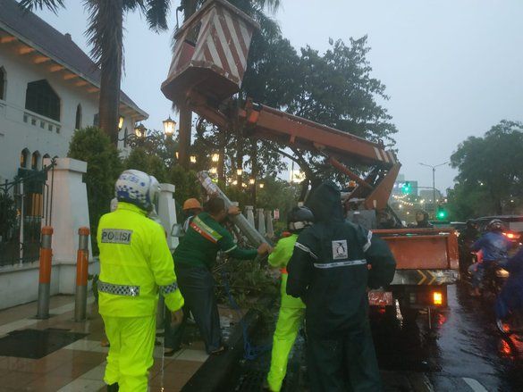 Surabaya Diterjang Puting Beliung, Petugas PMK Terluka Tertimpa Pohon Tumbang