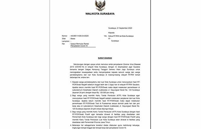 Cegah Sebaran Covid-19 di Perkampungan, Pemkot Surabaya Bagikan Surat Edaran