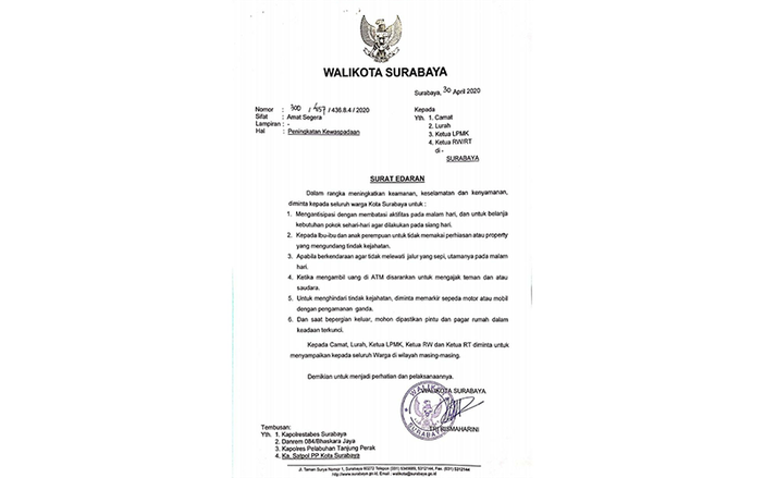 Risma Tandatangani SE Peningkatan Kewaspadaan Diterbitkan