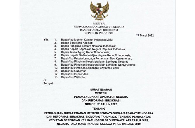 Menteri PANRB Cabut Larangan Pembatasn ASN Bepergian ke Luar Negeri