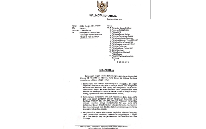 Keluarkan Surat Edaran, Risma Imbau Warganya Tingkatkan Kewaspadaan COVID-19