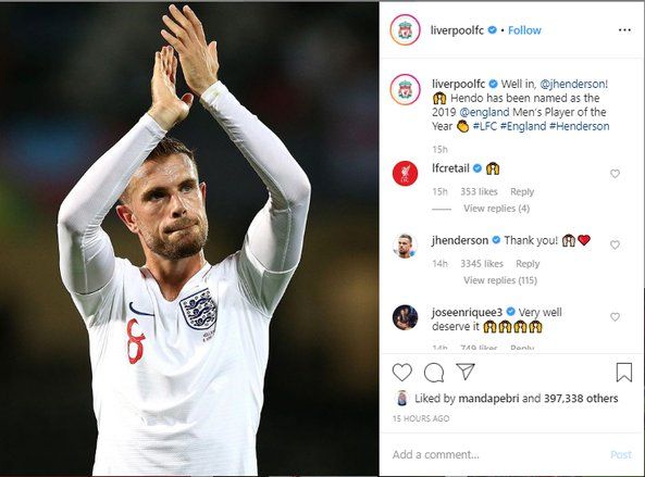 Kapten Liverpool, Jordan Henderson Pemain Terbaik Inggris 2019