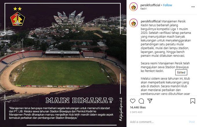 Jelang Liga Dimulai, Persik Kediri Kebut Perbaikan Stadion Brawijaya