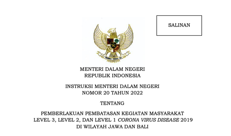 Mendagri Terbitkan Inmendagri PPKM Jawa - Bali