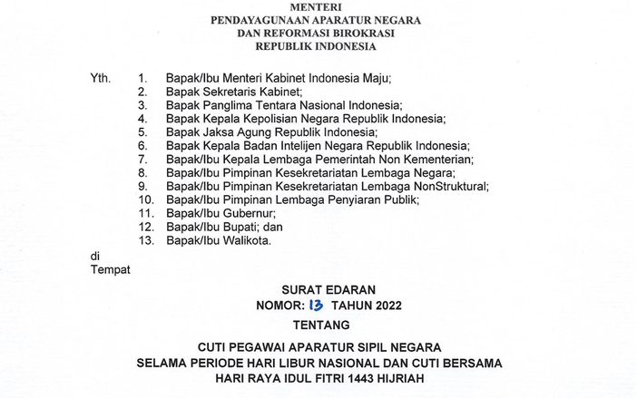 Sesuai Surat Edaran, Kementerian PANRB Larang ASN Gunakan Mobil Dinas untuk Mudik