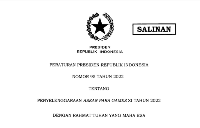 Presiden Jokowi Terbitkan Perpres Penyelenggaraan ASEAN Para Games 2022