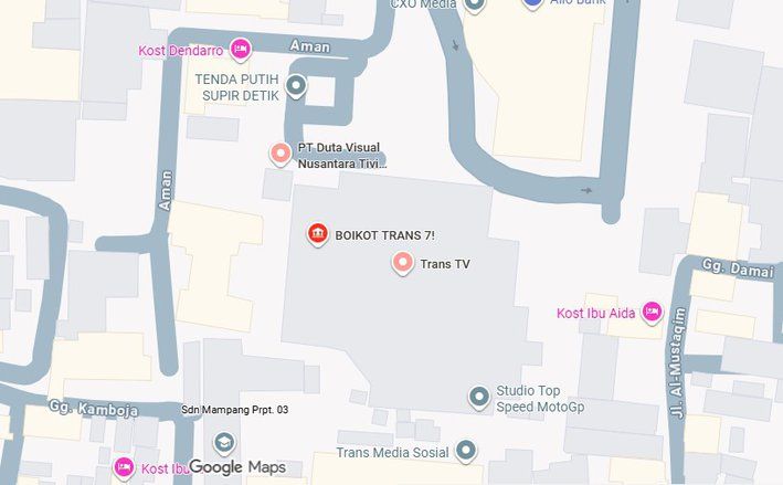 Muncul Ikon Boikot Trans7 di Google Maps