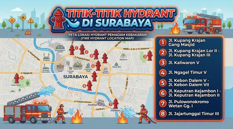 Ini Delapan Titik Hidran yang Disiagakan di Surabaya