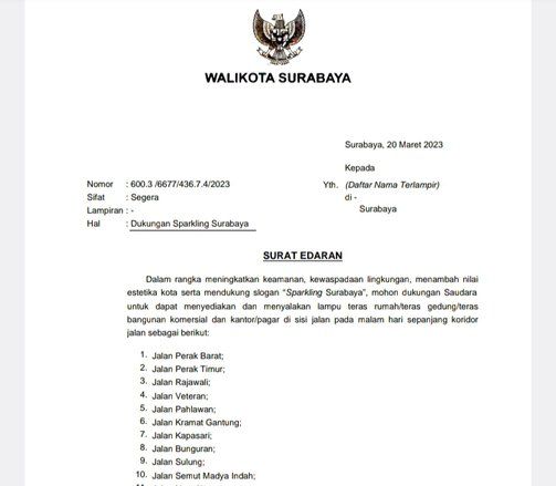 Hidupkan Kembali Slogan Sparkling Surabaya, Pemkot Minta Gedung Tepi Jalan Nyalakan Lampu Saat Malam