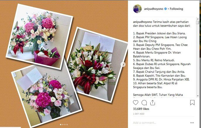 Ani Yudhoyono Dapat Kiriman Bunga dari Jokowi