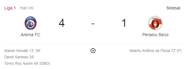 Menang 4-1, Arema Naik ke Posisi Sembilan