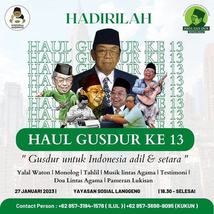 Gusdurian Mojokerto akan Gelar Puncak Haul ke-13 Gus Dur, Doa Bersama hingga Pentas Seni