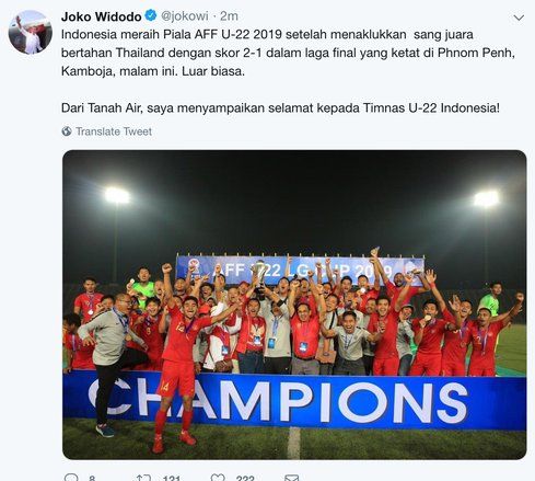 Jokowi Sampaikan Ucapan Selamat kepada Timnas U-22