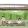 Siswa dan Warga Pilih Naik Perahu Akibat Jembatan Putus